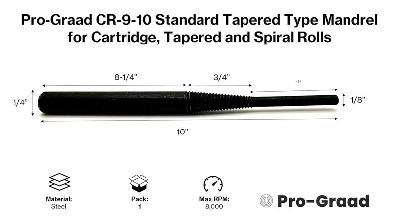 Pro-Grade CR-9-10 10” Porting Mandrel Extra Shank Length Cartridge and Spiral Roll Mandrel, 1/8" Pilot Diameter x 1" Pilot Length, 10" Overall Length, 1/4" Shank Diameter x 8-1/4" Shank Length - Image 1